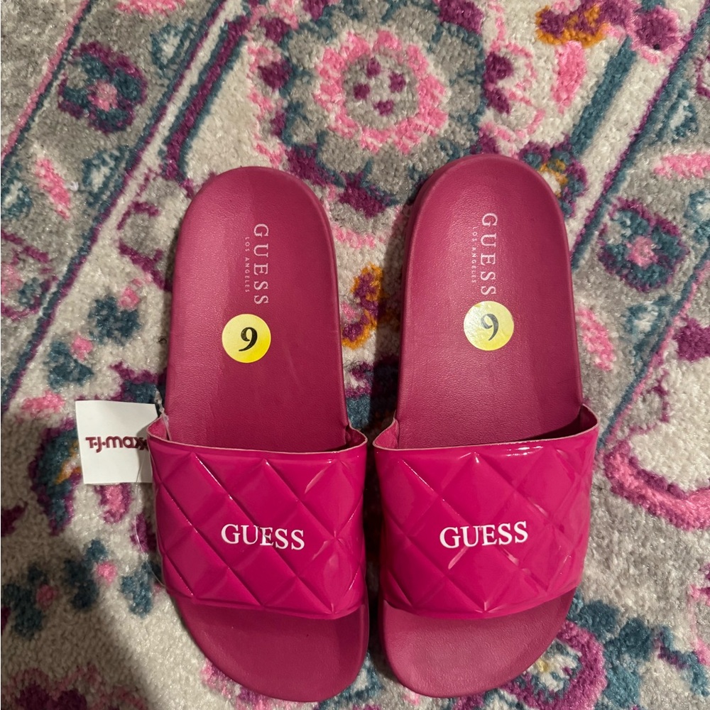 GUESS Fuchsia Quilted Slide Sandals